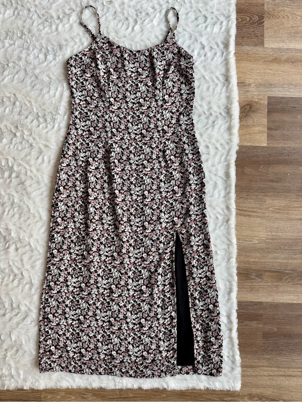 Abercrombie Fitted Floral Midi Dress with High Slit Cottagecore Extra Small - Picture 3 of 6